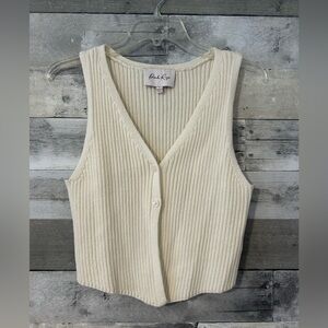 Cream Ribbed Knit Button-Up Vest